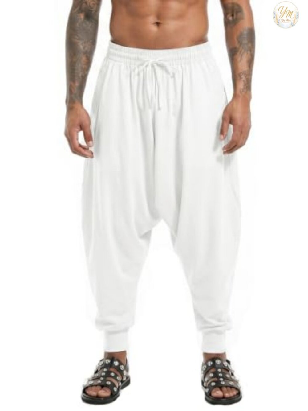 Loose Fit Harem Pants with Drawstring and Elastic Ankles